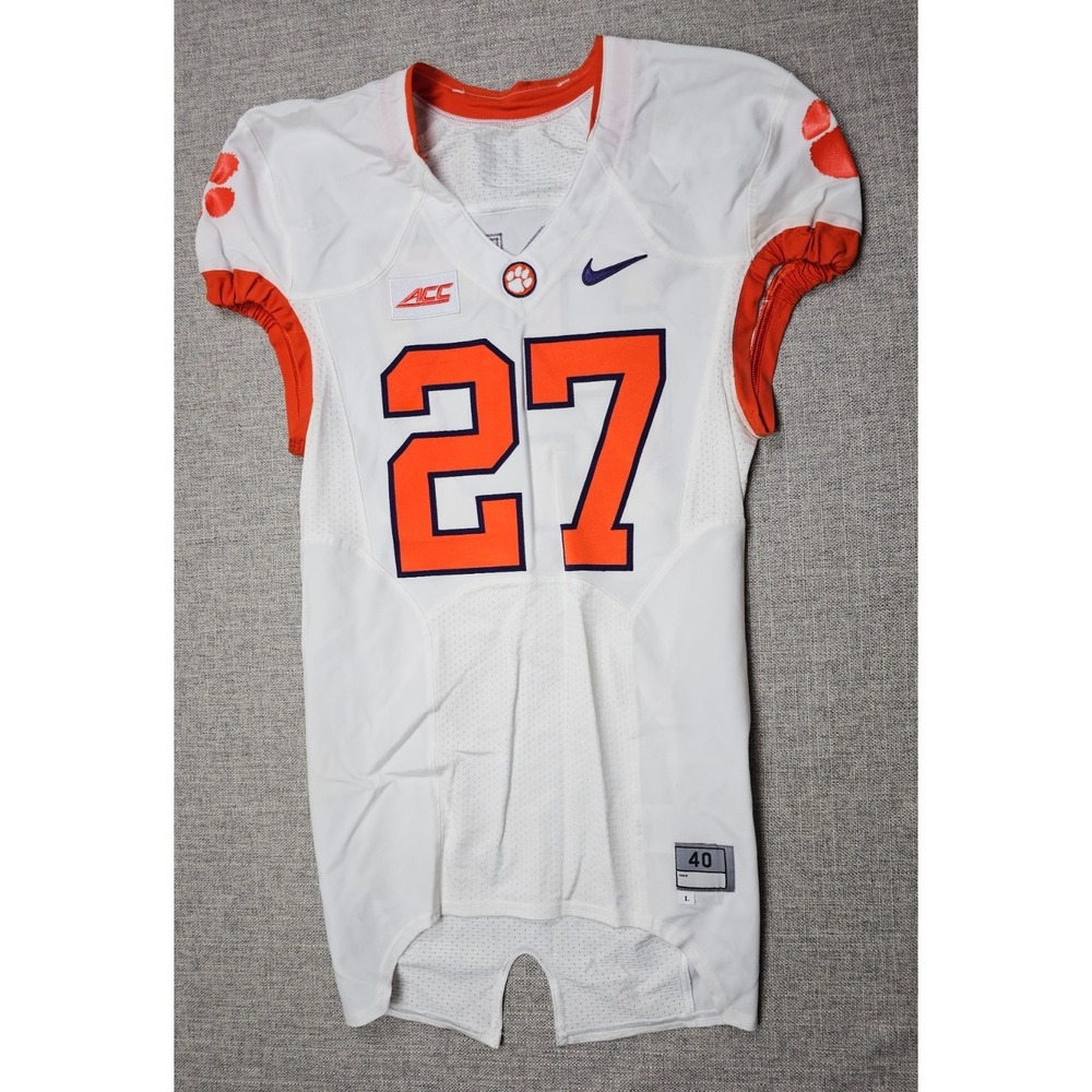 Clemson‎ Tigers Jersey Mens 40 L White Football Game Worn Team Issued Nike #27